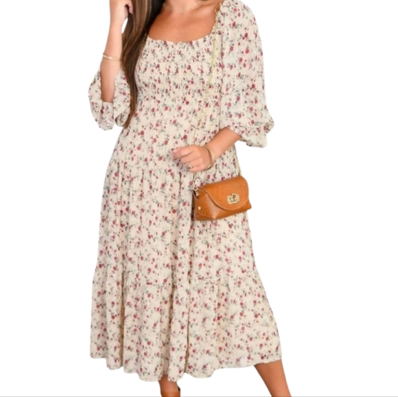 Floral Peasant Print Long Sleeve Dress - Picture 1 of 9